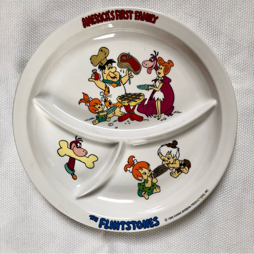Flintstones divided melamine plate Hanna Barbera productions 1986 10”